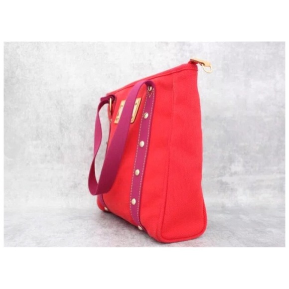 ✨Authentic Vintage LOUIS VUITTON MM Canvas Red Canvas Tote Shoulder Bag - Picture 5 of 11